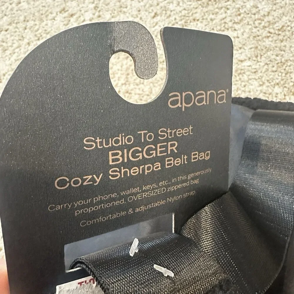 Nwt Apana Women’s Oversized Cozy Sherpa Crossbody Belt Sling Bag Black